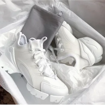 

2020 New Leather Daddy Shoes Lacing Thick Casual Sneakers Platform Shoes Women's Shoes