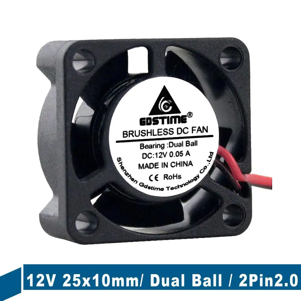 

10 шт. Gdstime маленький DC 12 В 2Pin 2510 25 мм 25x25x10 мм шарикоподшипник охлаждающий Радиатор вентилятора