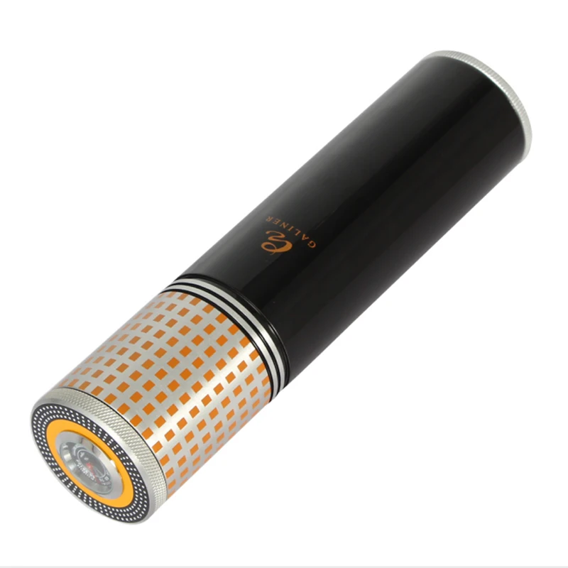 COHIBA Cigar Tube Portable Cigar Humidor Case Box Aluminium Alloy Cigar Accessories Travel with Humidor Humidifier Hygrometer - Цвет: Черный