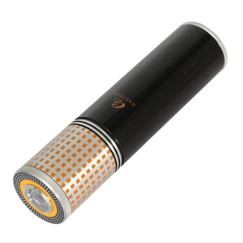 Черный COHIBA Cigar Tube Portable Cigar Humidor Case Box Aluminium Alloy Cigar Accessories Travel with Humidor Humidifier Hygrometer - Цвет: Черный