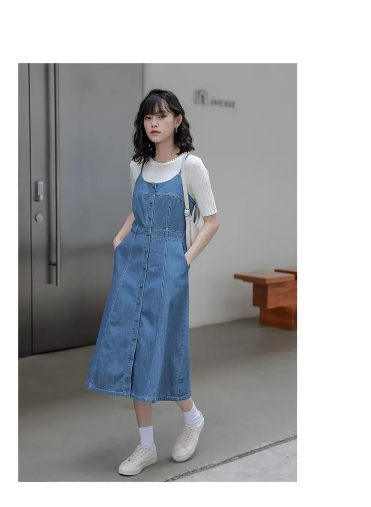 Dresses Women Sleeveless Denim Student O-Neck Baggy Ulzzang Leisure Summer Feminine Vestidos Chic All-match Elegant Solid Simple sun dresses