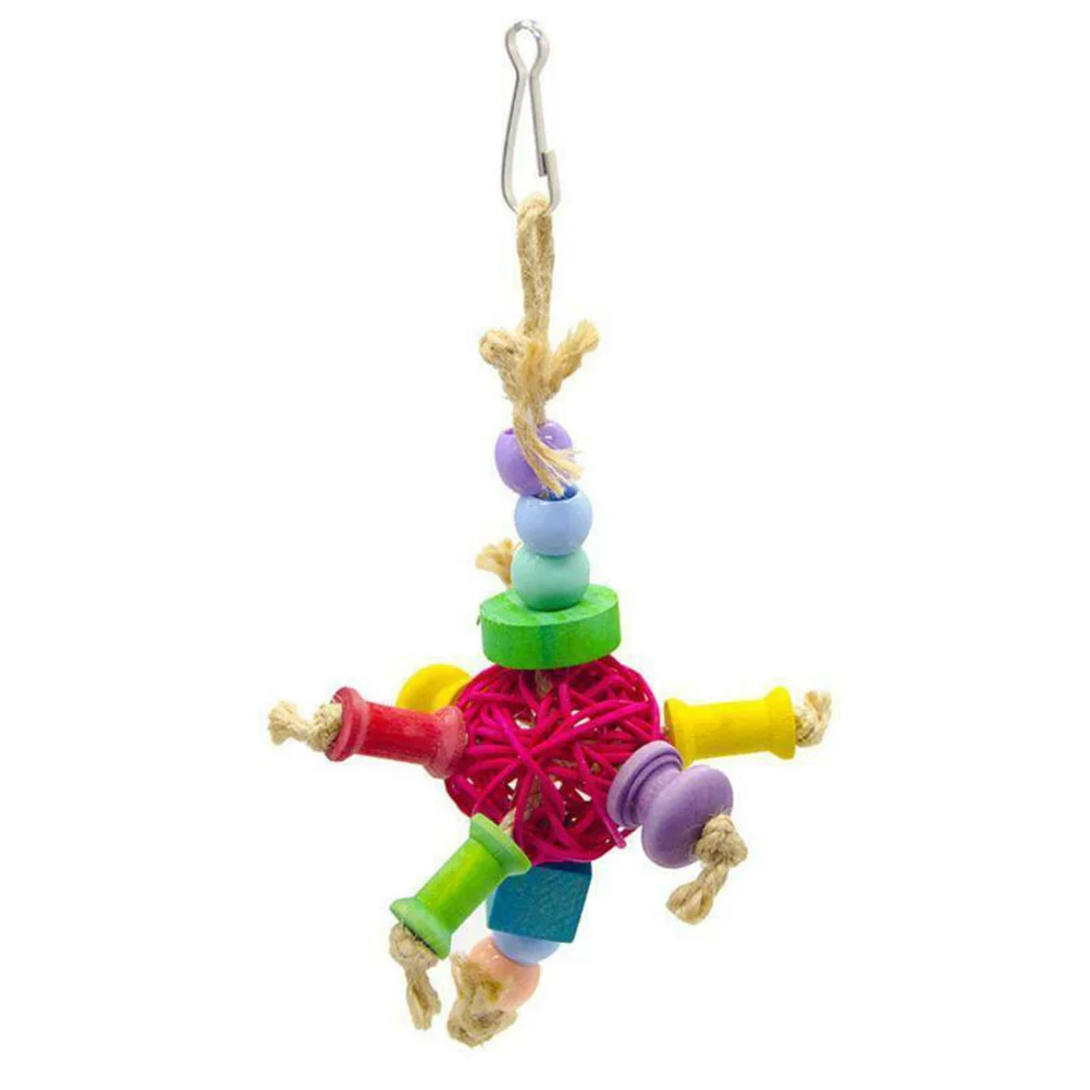 6pcs Non-toxic Hammock Durable Hanging Bells Home Climb Decorative Wooden Pet Bite Cage Swing Game Parrot Toy Bird