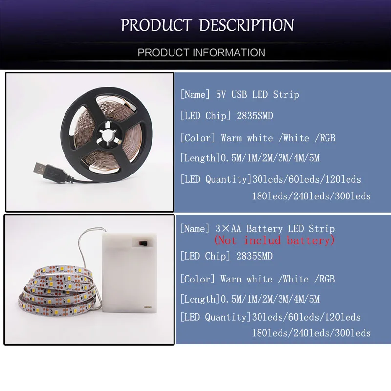 USB Светодиодная лента DC5V гибкий светодиодный светильник SMD2835 50 см 1 м 2 3 4 5 RGB