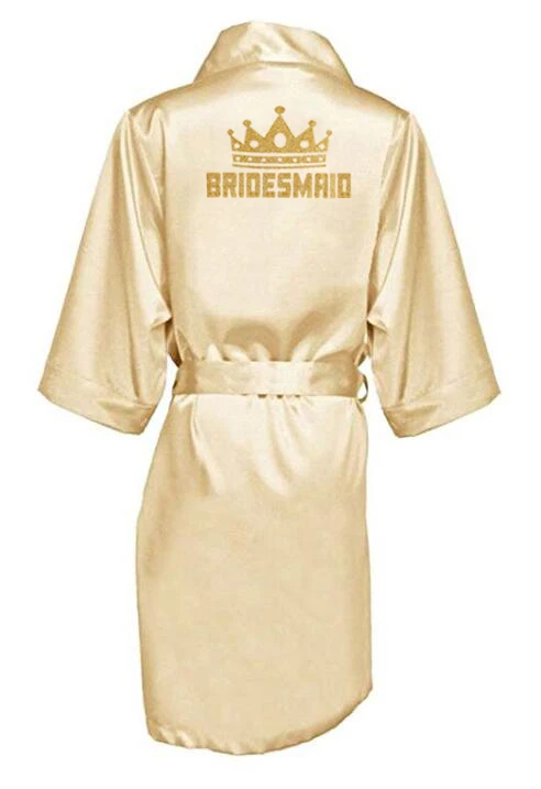 new Champagne bathrobe bride satin-silk robe women bridal party sister team mother shower gift bridesmaid wedding short robes