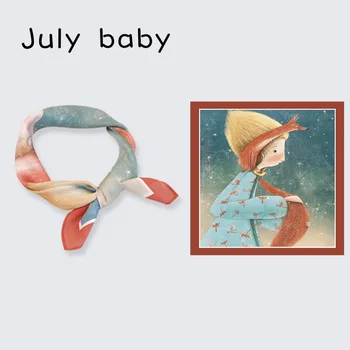 

July baby 2020 new oil painting style printed small square scarf female simulation silk scarf hair band wild decoration