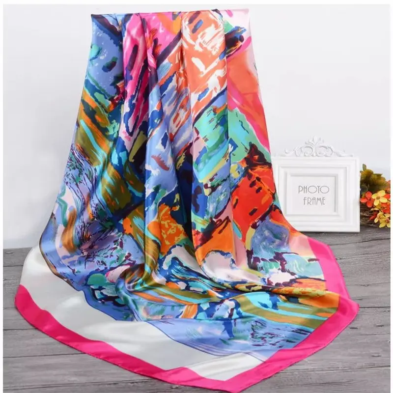 

Classic Silk Scarf New Style Spring And Summer Women Silk Square Scarf Lady Fashion Printed Shawl Beach Headscarf