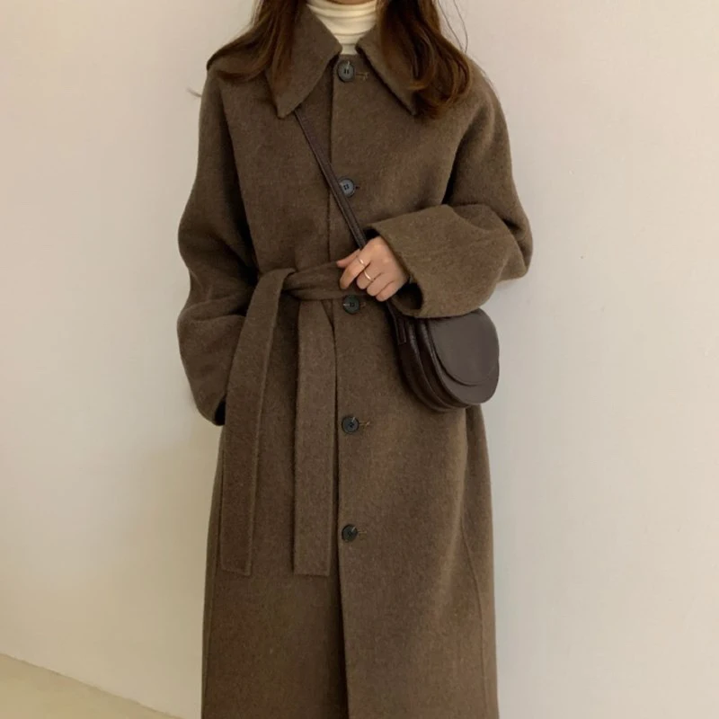 Women Wool Blends Solid Turn-down Collar Single Breasted Retro Coats Elegant All-match Warm Oversize Outwear Female Korean Style down parka women