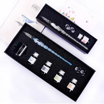 

Crystal Glass Dip Pen Set Non-carbon Ink Fountain Signature Pen Writing Tools H7EC