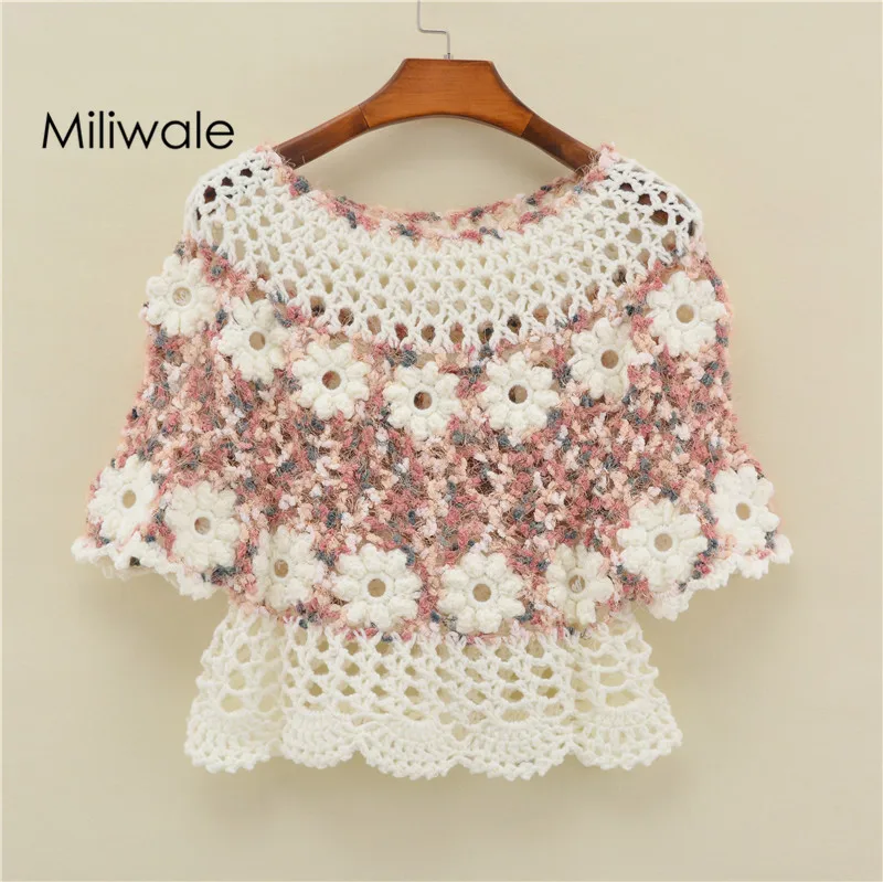 Autumn Winter Woman Sweaters Handmade Crocheted Drop Shoulder Pullover Female Sweater Slim White Short Sleeve For Women | Женская одежда