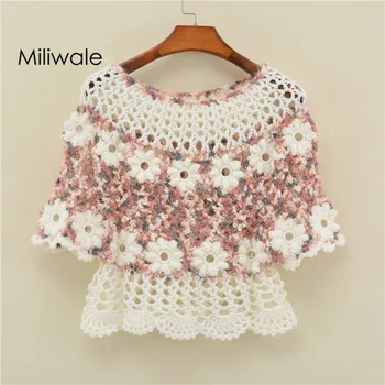 

Autumn winter women sweater handmade crocheted drop shoulder pullover female sweater slim white short sleeve for women