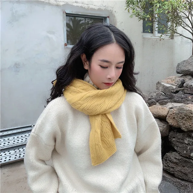 [EAM] женский теплый синий вязаный короткий разноцветный шарф, длинный индивидуальный Модный осенне-зимний 1D139