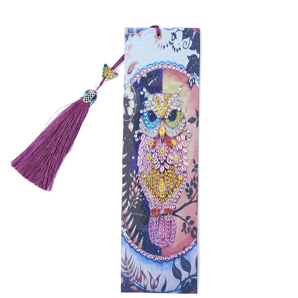 5D Diamond Painting Leather Bookmarks Tassel Bookmarks Special Shaped Diamond Embroidery Craft
