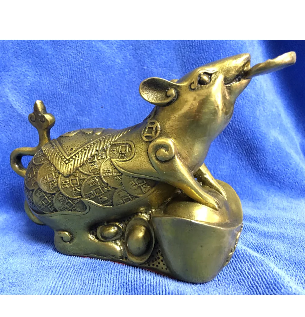 6,5 ''китайская Зодиак крыса монета с мышью Yuanbao деньги бронзовая статуя