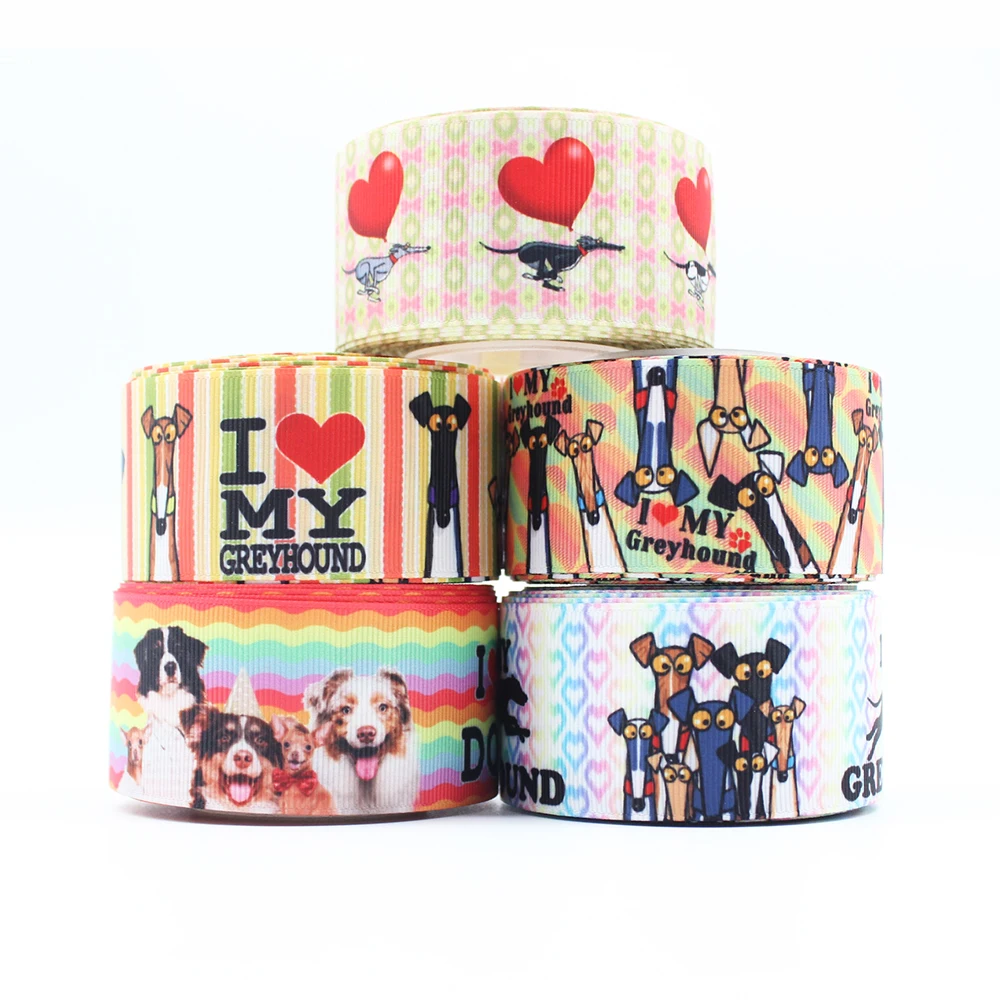 

25-75MM I LOVE MY DOG Greyhounds Design Pattern Print Grosgrain Ribbon Decor Party DIY Hair Bow Dog Collar Scrapbook Cart Sew