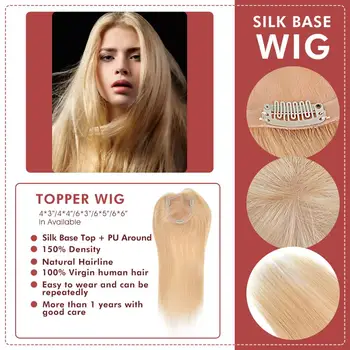 

Neitsi 3 Clips In On Hair Topper Wigs PU Base + Lace Remy Human Hair Pieces Toupee For Women Natural Hairline 150% Density