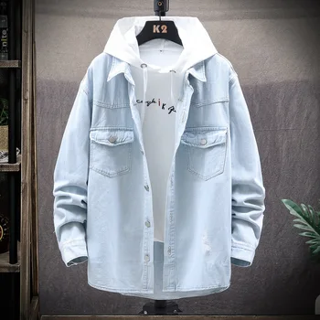 

#3445 Spring Casual Washed Denim Jacket Men Long Sleeved Letters Printed Denin Jeans Coat Thin Grey Light Blue Teens Jackets