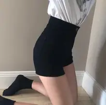 Pantalones cortos ajustados de cintura alta para mujer, shorts ajustados, envueltos en la cadera, color negro