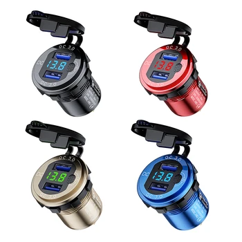 

L4 Car Dual USB Charger QC3.0 USB Socket Power Outlet w/ Voltmeter + Switch Portable Car USB Charger