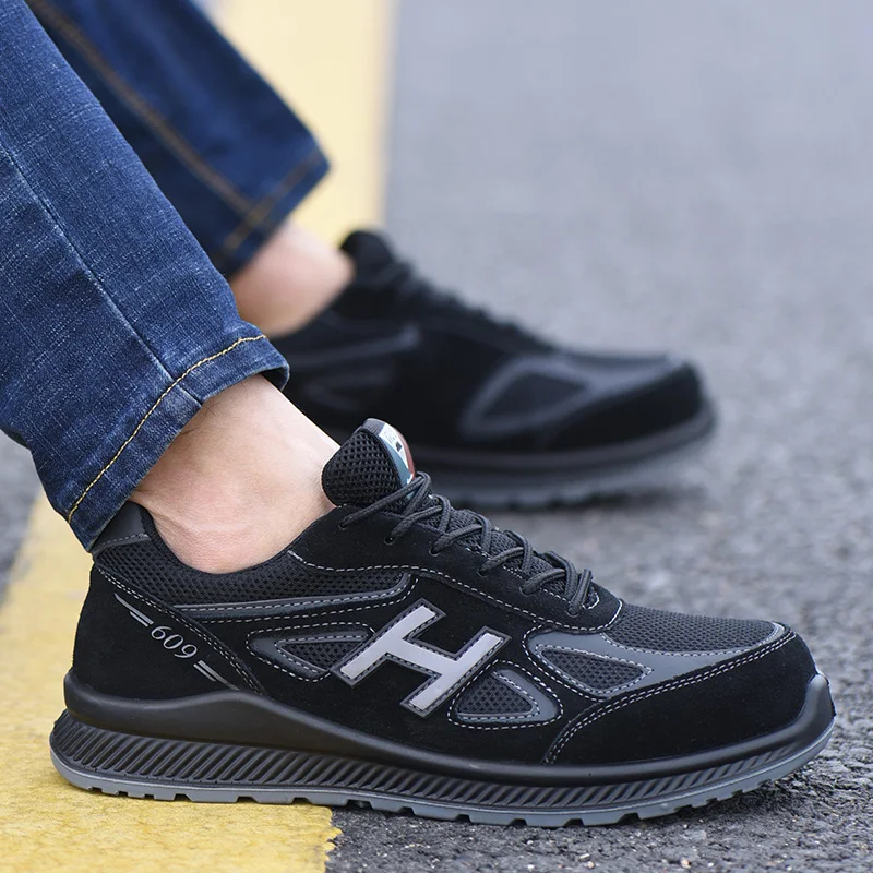 

high quality men fashion plus size steel toe caps work safety shoes breathable construction site worker shoe security low boots