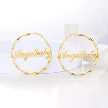 

Twist Round Nameplate Earrings For Women Wave Pattern Personalized Custom Name Eardrop Hollow Letter Charm Custom Made Jewelry
