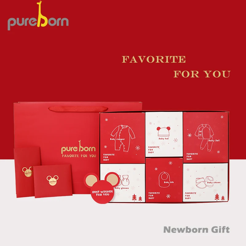 Pureborn/комплект одежды для новорожденных из 7 предметов; хлопковый комбинезон с длинными рукавами и героями мультфильмов; детское нижнее белье; комбинезон для маленьких девочек и мальчиков; подарок на год и Рождество