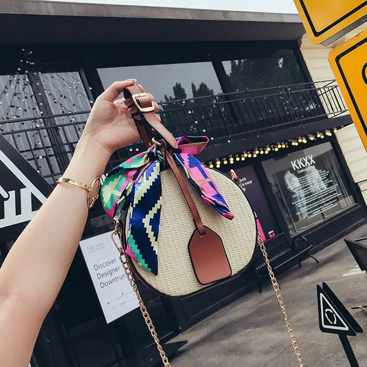 

Bag Women's 2019 New Style Fashion Korean-style Versatile Shoulder Handbag Weaving Straw Bag Fashion Small round Bag Shoulder Ba