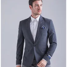 Новинка, мужские костюмы, Блейзер, клетчатые повседневные Костюмы, пиджак, серый, на одной пуговице, мужское пальто