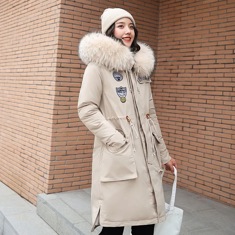 

AliExpress New Style Large Size Plus-sized Winter New Style Mid-length Karakul Thick Hooded Cotton-padded Clothes Cotton Coat