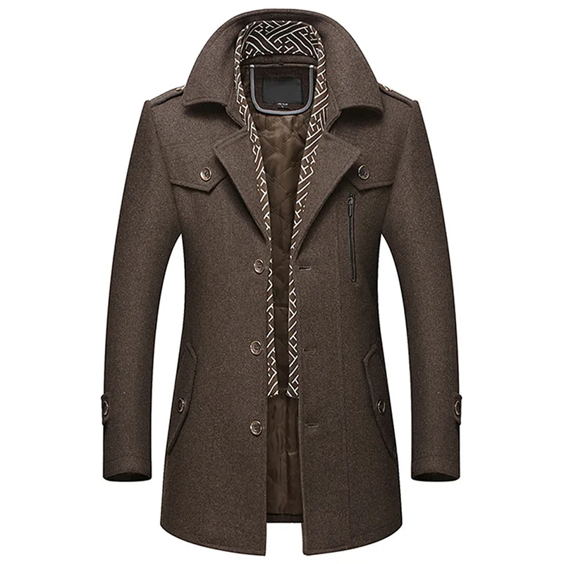 Шерсть и BlendsCasual базовое пальто базовые куртки Casaco Masculino Casaco Homem зимние куртки мужские однотонные куртки с отложным воротником из шерсти - Цвет: brown