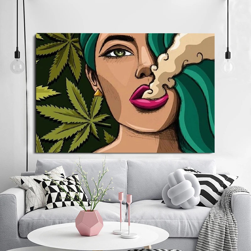 XINQI украшение дома девушка курить травку плакаты и принты женское изображение холст живопись плакат стены Искусство для гостиной без рамки