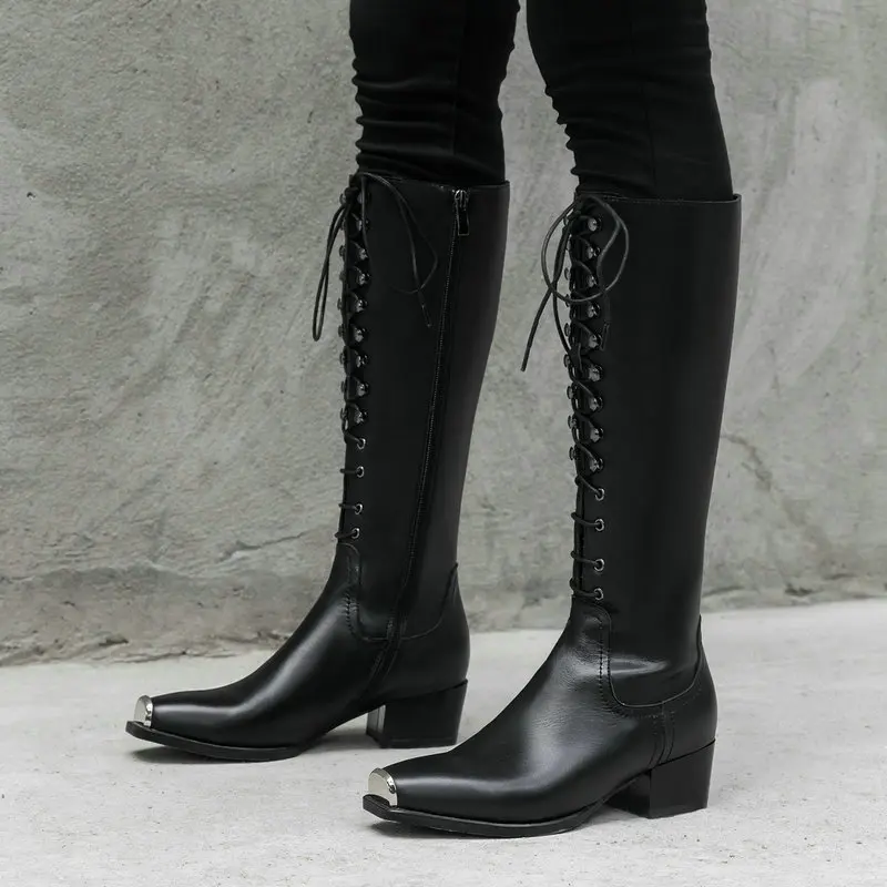 knee high heeled combat boots