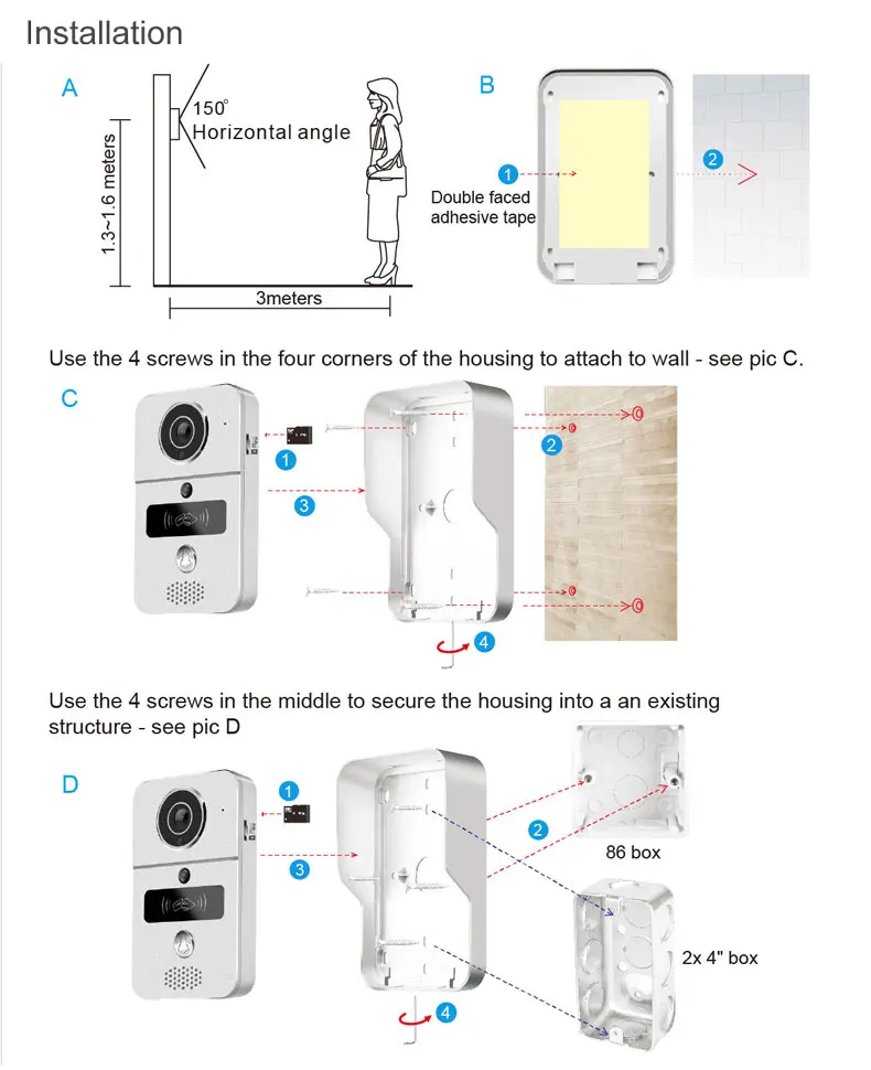 Telefone Video Da Porta de 150 Graus