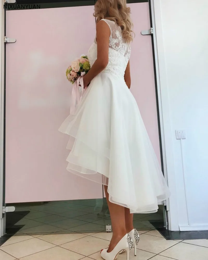 MYYBLE, сексуальное простое кружевное платье размера плюс, короткое пляжное богемное свадебное платье для невесты,, Короткое свадебное платье с аппликацией