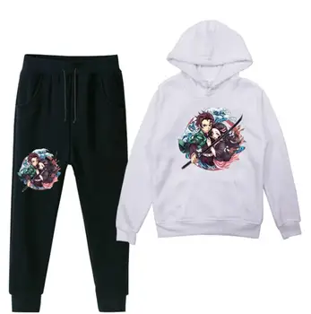 

2020 Japanese Anime Kawaii Cartoon Demon Slayer Cute Baby Girl Clothes Set Long Sleeve Hoodies+pants Harajuku Boys Sweatshirts