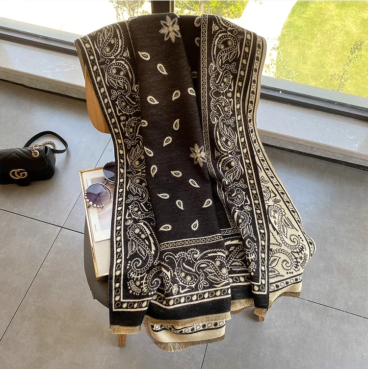 

Winter 2022 Imitation Cashmere Women's Scarf Cashew Double-sided Thick Long Shawl Summer Air-Conditioned Cape Ladies Scarves