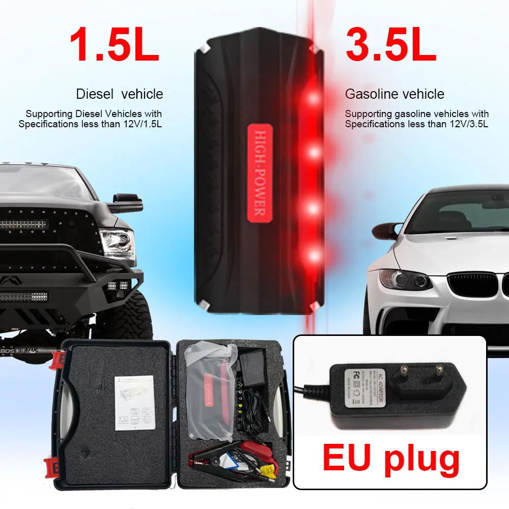 

With EU Plug 68800mAh Car Jump Starter Power Bank 600A Portable Car Battery Booster Charger 12V Starting Device Petrol Diesel