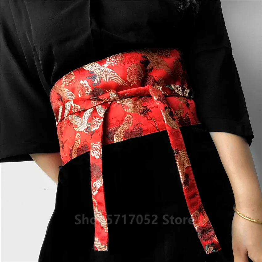 Japanese kimono Japanese embroidery vintage style woman kimono belt elastic waist cummerbunds wide belt yukata dress crane floral haori men obi