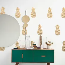 16 шт./компл. Золотой ананас стикер на стену домашний декор из винила Дизайн интерьера фрукты наклейки для детской комнаты фрески обои A280