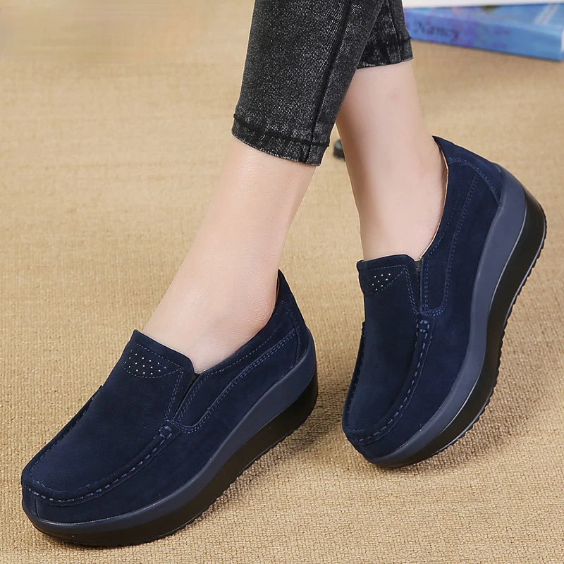 Women Flat Platform Loafers Ladies Elegant Suede Leather Moccasins Shoes Woman Slip On Moccasin Women's Blue Casual | Обувь