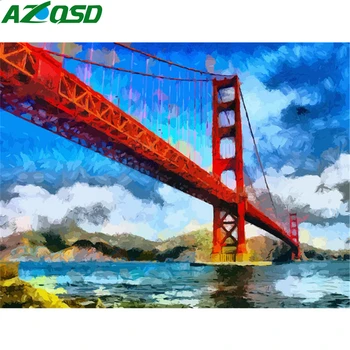 

AZQSD Painting By Numbers Bridge Hand Paint Kit Canvas Color By Number Landscape Seaside Diy Oil Painting Art Home Decor Gift