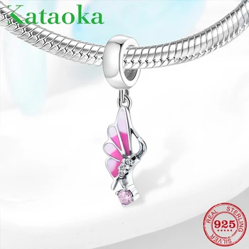 

High quality Pink enamel flying butterfly charms Beads Fit European charms silver 925 Bracelet original jewelry making