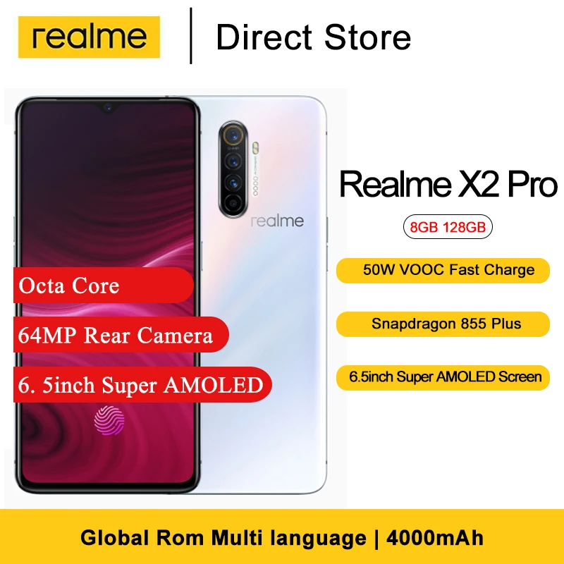 Realme x2 pro celular android 6.5 "16mp câmera frontal snapdragon 855 plus octa core 8gb ram 128gb rom 4000mah smartphone|Celulares| -