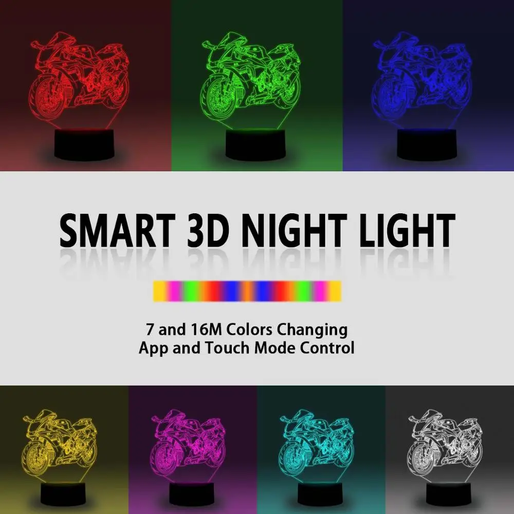 NiteApps 3D мотоцикл ночник настольная лампа Иллюзия украшение лампа подарок на день рождения приложение/сенсорное управление