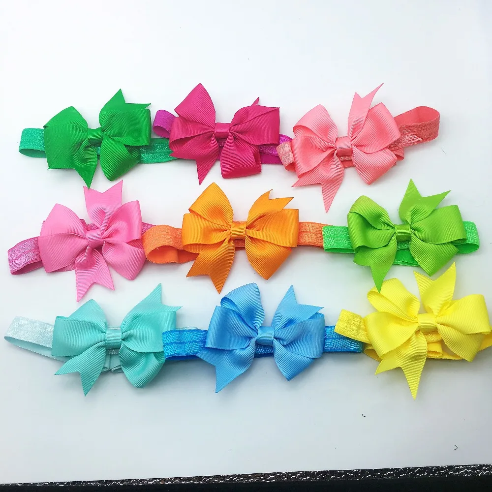 20 шт./лот Grosgrain бант из ленты повязки для волос Твердые Цвет для девочек эластичные ленты для волос Детские волосы бант аксессуары для волос