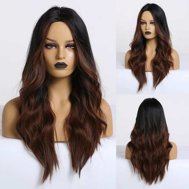 EASIHAIR Long Brown Ombre Synthetic Wigs for Women Natural Hair Wavy Wigs Ash Brown Blonde Heat Resistant Female Wig Cosplay LC179-8