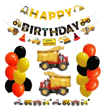 

Party Kids Boys Baby Happy Birthday Flag Banner Balloons Construction Tractor Ball Banners Children Birthday Party Supplies