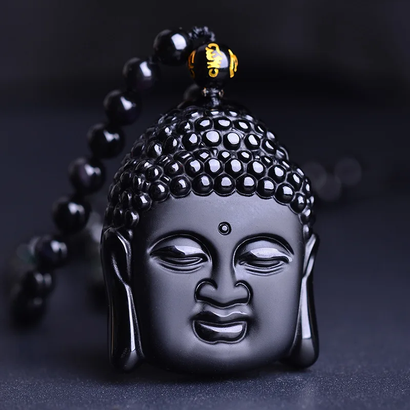 

Natural Chinese Black Hand-carved Matte Black Obsidian Buddha Head Jade Pendant Fashion Jewelry Boutique Buddha Head Necklace