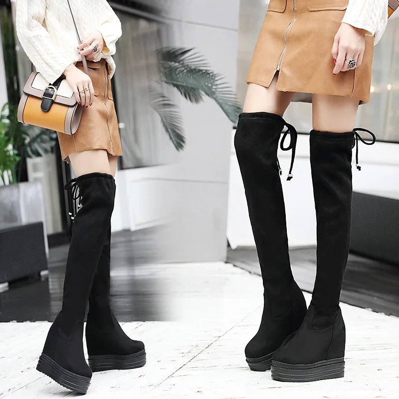 

Women's Winter High Boots Low Heels booties Shoes Round Toe Booties Ladies Bootee Woman 2019 Luxury Designer Lace Up Lady
