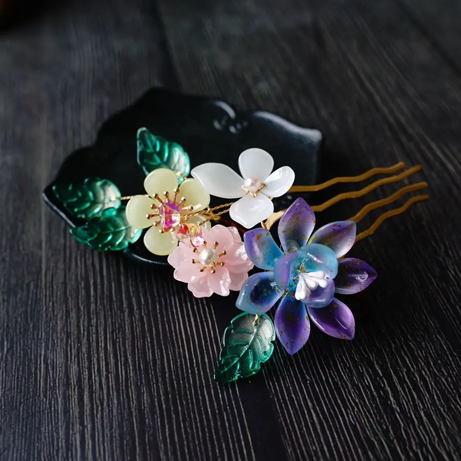 2021 New Original Design Chinese Hairpin Pink Blossom Flower Hair Pins For Women Hair Pin Bridal Headpiece Pince Cheveux Femme