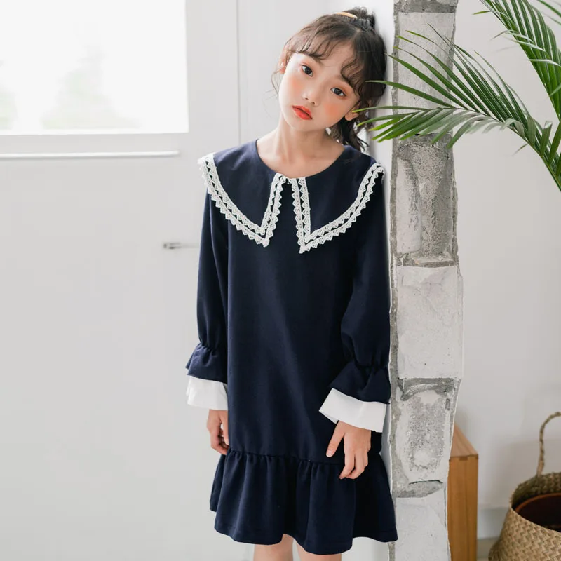 Г. Новые стильные осенние свободные повседневные платья для девочек длинное стильное Модное детское платье для девочек, милое платье принцессы для маленьких девочек